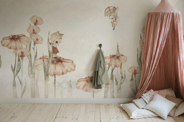 Behang Rebel Walls - Bloomy fields of marion - Off white