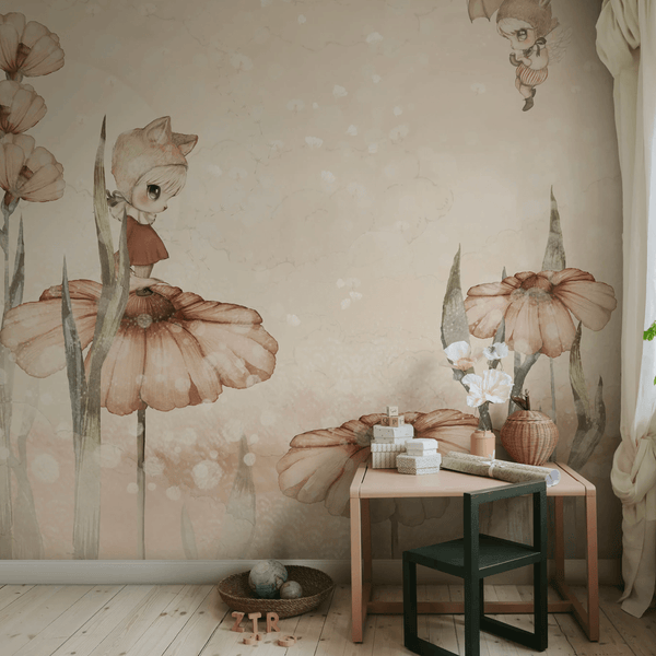 Behang Rebel Walls - Bloomy fields of marion - Pink