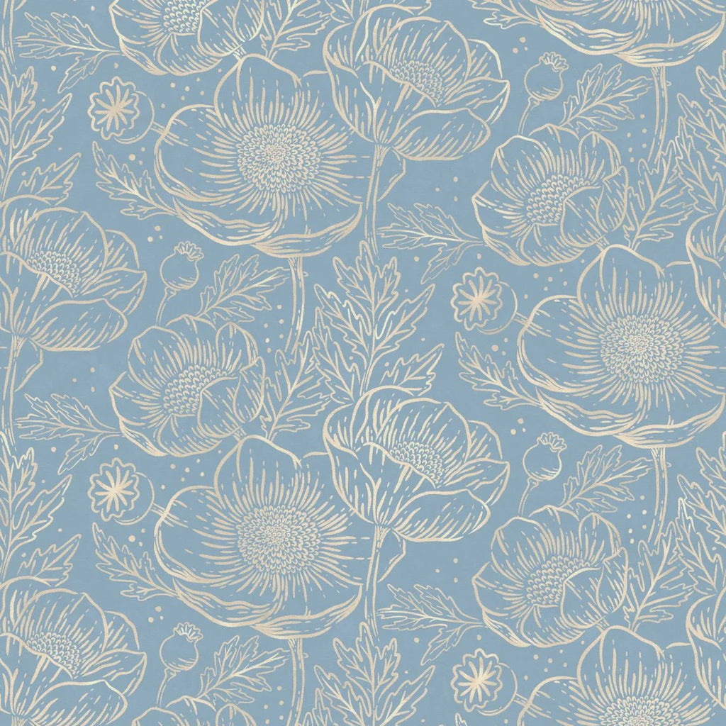 Behangstaal Rebel Walls - Golden Poppy - Baby Blue