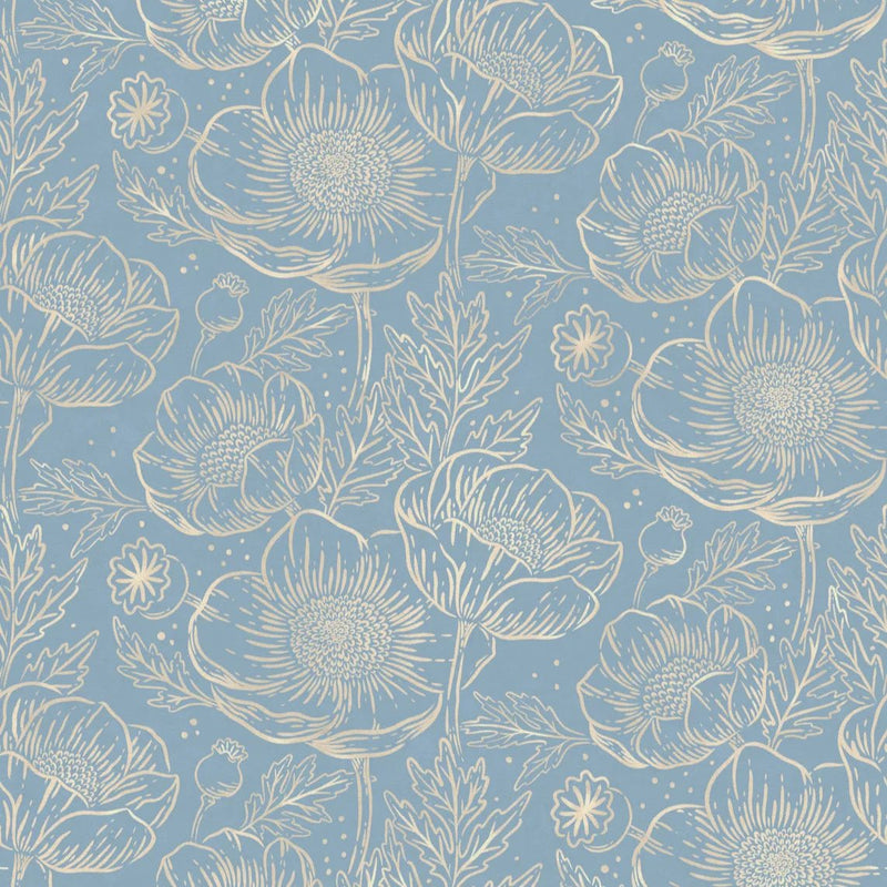 Papier peint Rebel Walls - Golden Poppy - Bleu Bébé
