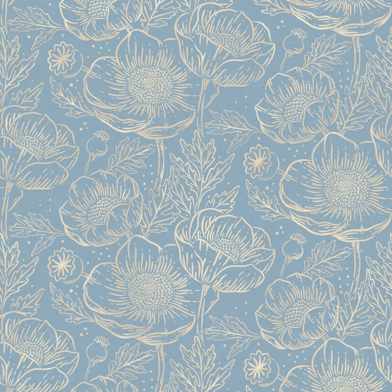 Behangstaal Rebel Walls - Golden Poppy - Baby Blue