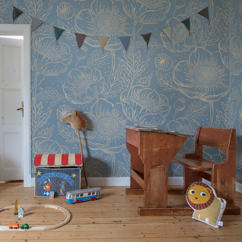 Behangstaal Rebel Walls - Golden Poppy - Baby Blue