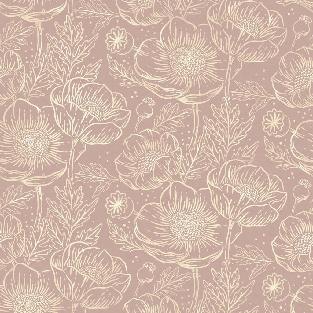 Behangstaal Rebel Walls - Golden Poppy - Dusty Pink