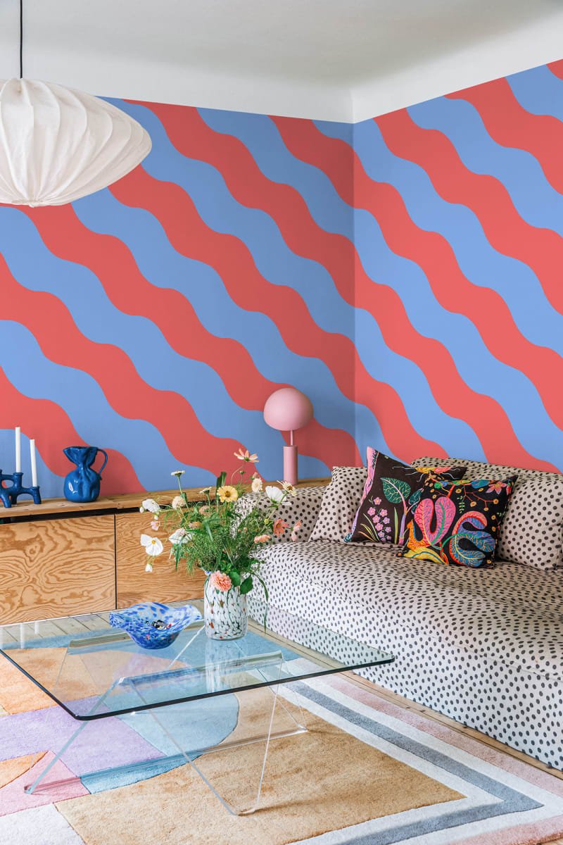 Wallpaper Rebel Walls - Polka Stripe - Red & Blue