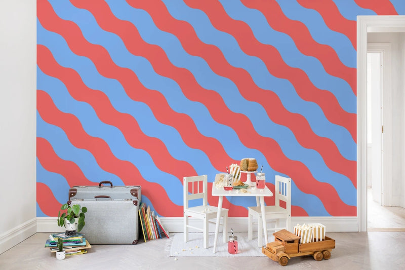 Wallpaper Rebel Walls - Polka Stripe - Red & Blue