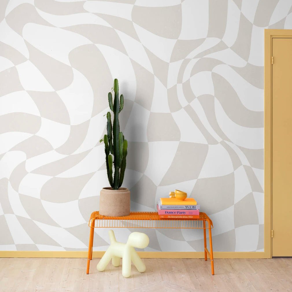 Wallpaper Rebel Walls - Psychedelic Chess - Beige