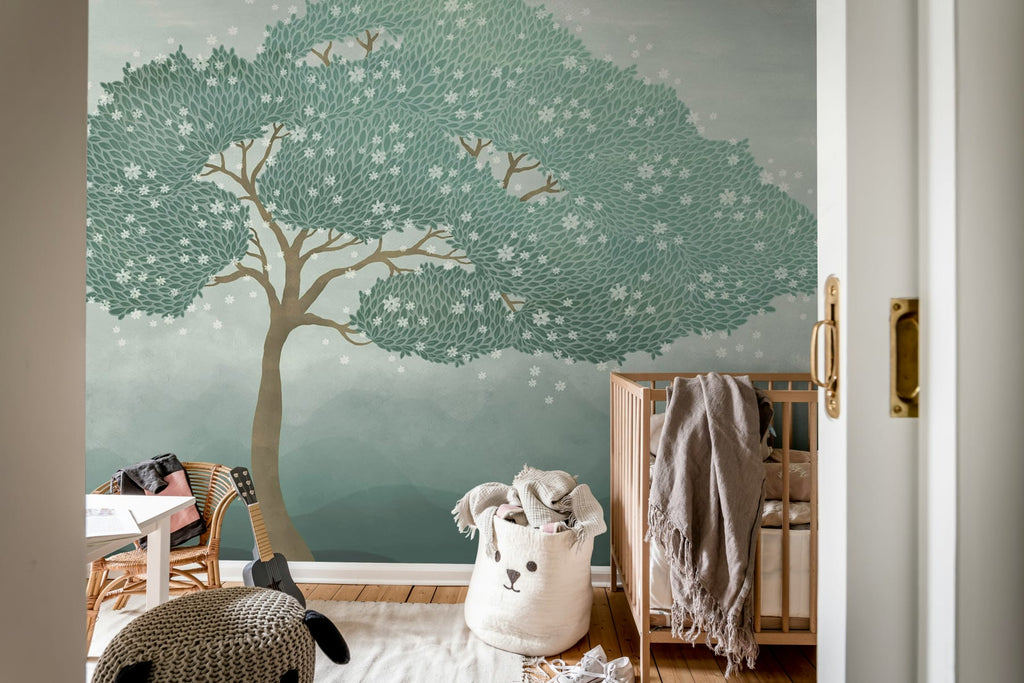 Wallpaper sample Rebel Walls - Windy Tree - Blue