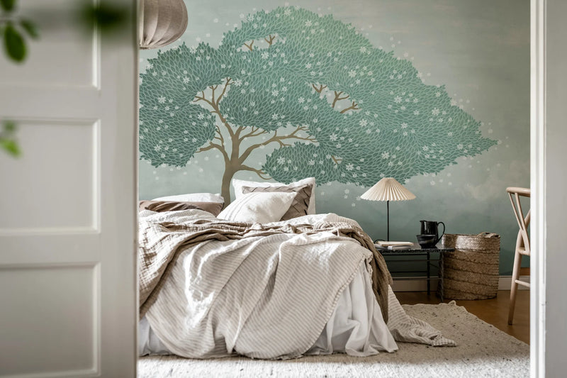 Wallpaper sample Rebel Walls - Windy Tree - Blue