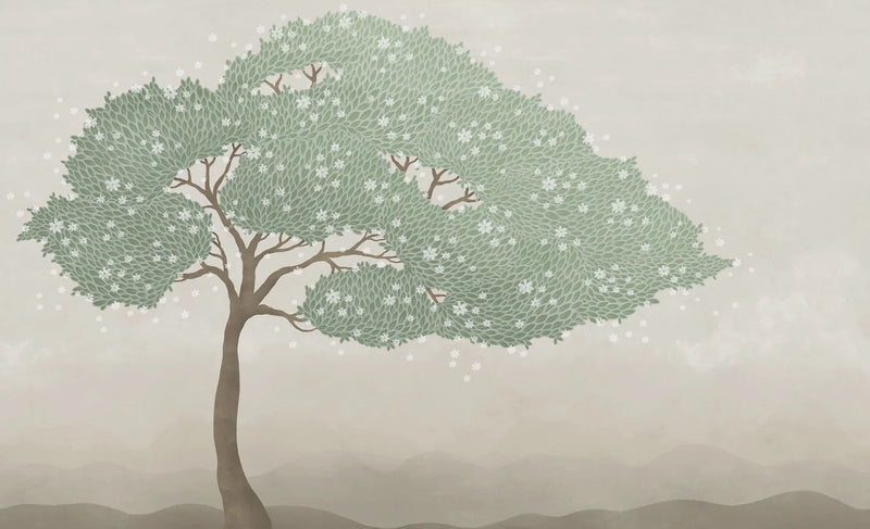 Wallpaper sample Rebel Walls - Windy Tree - Light green