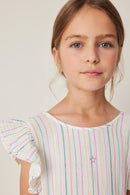 Tocoto Vintage - Mehrfarbiges Midi gestreiftes Kleid - Off White