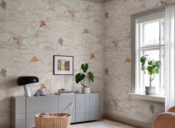 Wallpaper Sandberg Bonnie and Kites, Graphite – Children's wallpaper