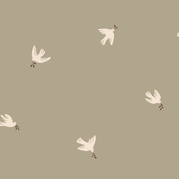 Behangstaal Sandberg Frida, Olive green – Behang met vogels