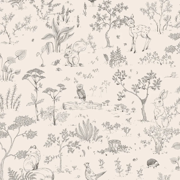 Wallpaper Sandberg Hollie, Graphite – Forest animal wallpaper