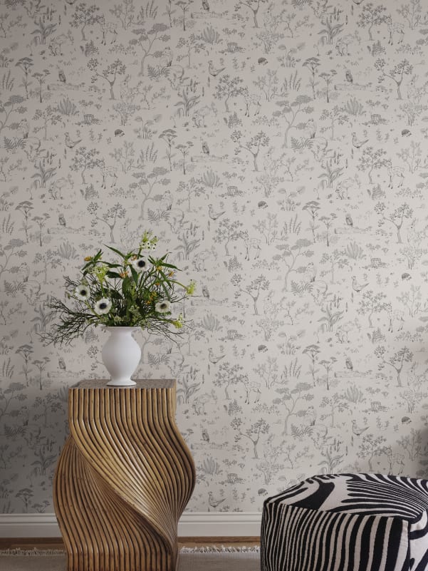 Wallpaper Sandberg Hollie, Graphite – Forest animal wallpaper