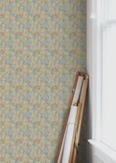 Wallpaper Summer Gray - Flower Wallpaper - Doris - Blauw & Mosterd