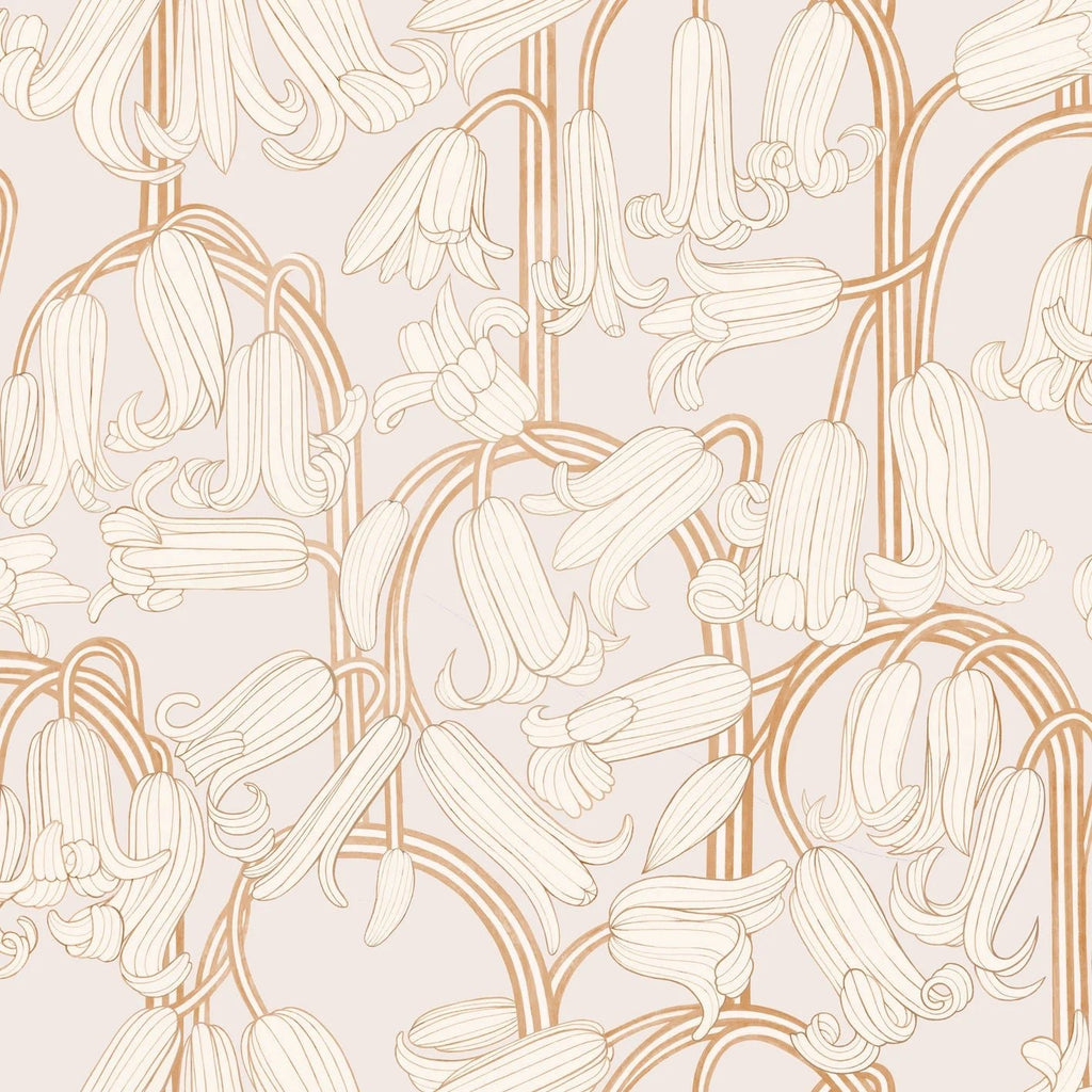 Sommergrau Tapete - Blumenwallpaper - Bluebells - Pink & Creme