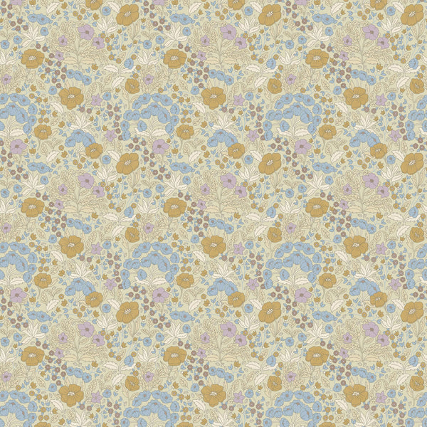 Fondo de pantalla Summer Grey - Flowerpaper - Doris - Lila y Mosterd