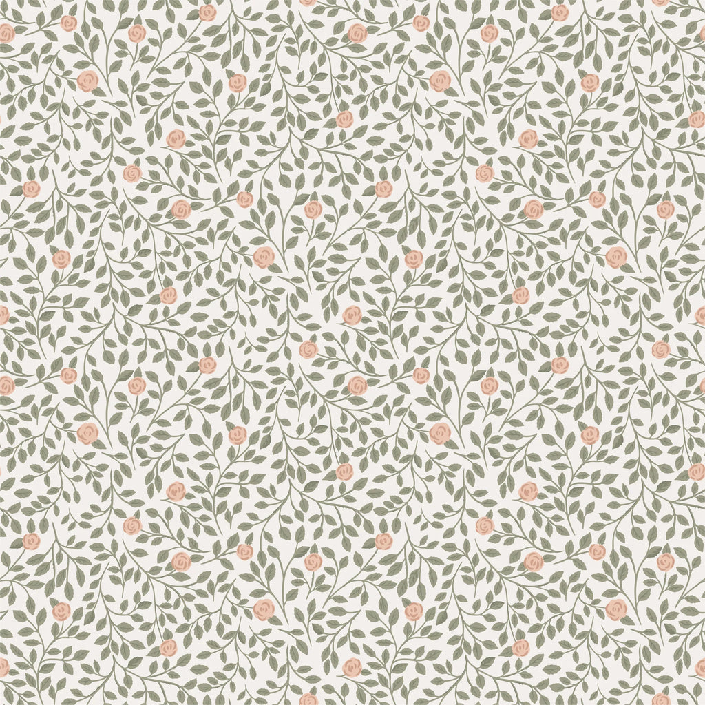 Carta da parati estate grigio - rosa arrampicata - verde chiaro