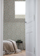 Carta da parati estate grigio - rosa arrampicata - verde chiaro