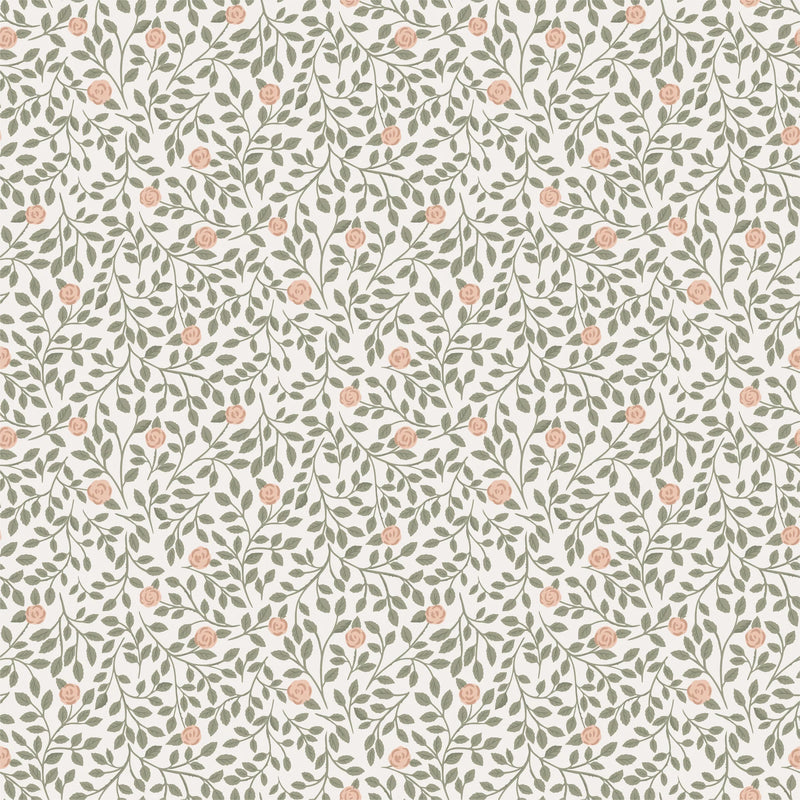 Carta da parati estate grigio - rosa arrampicata - verde chiaro