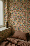 Sommergrau Tapete - Blumenwallpaper - Lola - Pfirsich