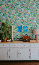 Sommergrau Tapete - Blumenwallpaper - Lola - Türkis