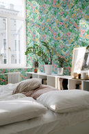 Sommergrau Tapete - Blumenwallpaper - Lola - Türkis