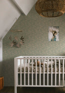 Papier peint Summer Grey - Flower Wallpaper - Doris - Dusty Bleu