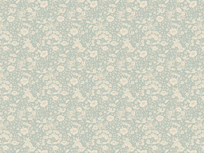 Papier peint Summer Grey - Flower Wallpaper - Doris - Dusty Bleu