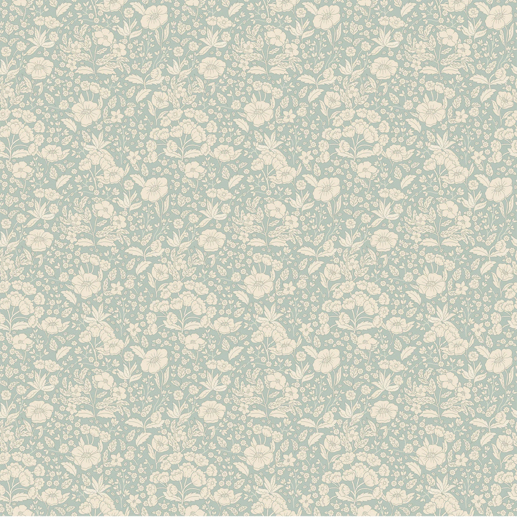 Papier peint Summer Grey - Flower Wallpaper - Doris - Dusty Bleu