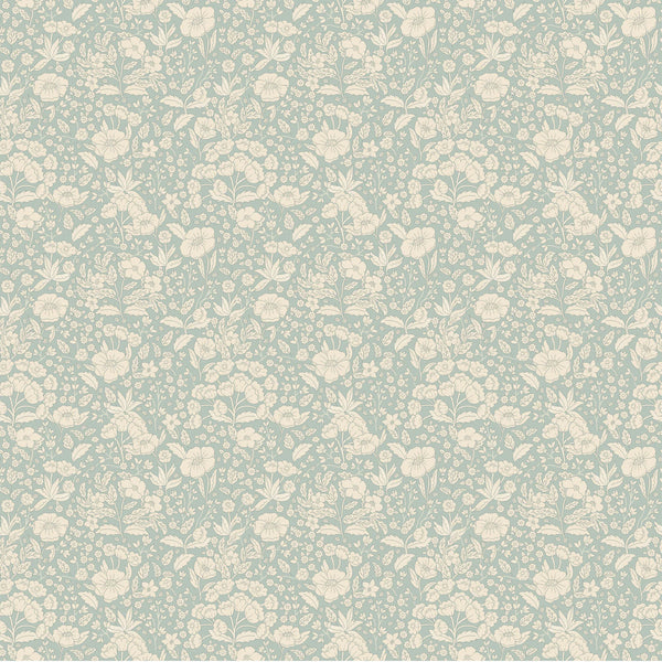 Papel tapiz de verano gris - papel tapiz de flores - doris - azul polvoriento