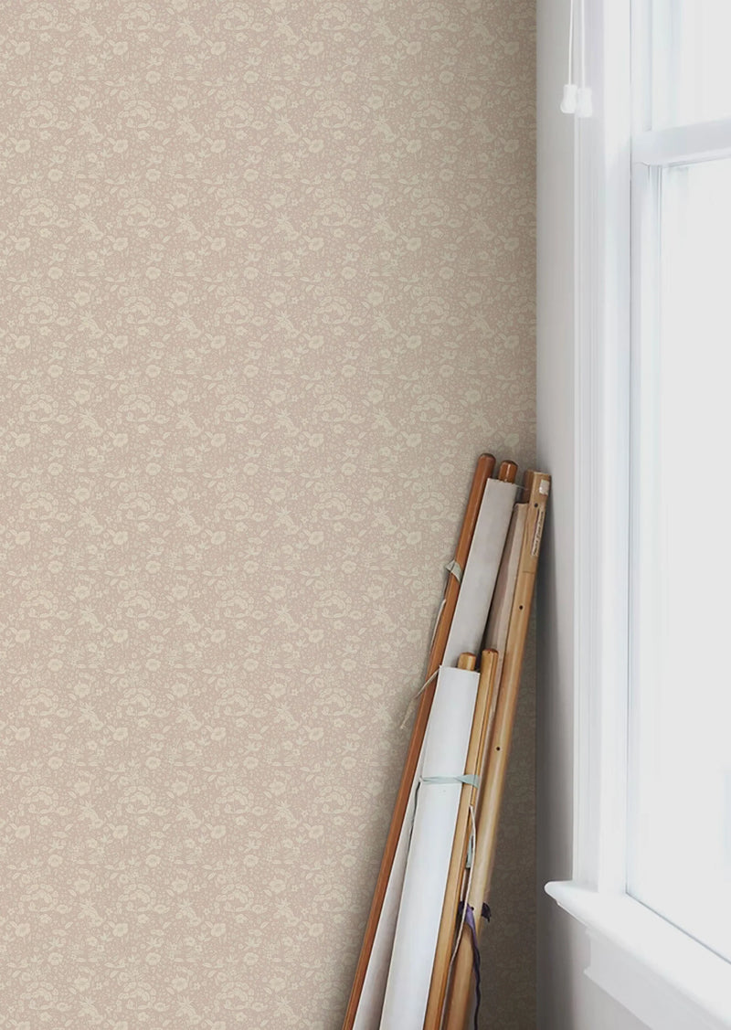 Wallpaper Summer Gray - Flower Wallpaper - Doris - Dusty Pink