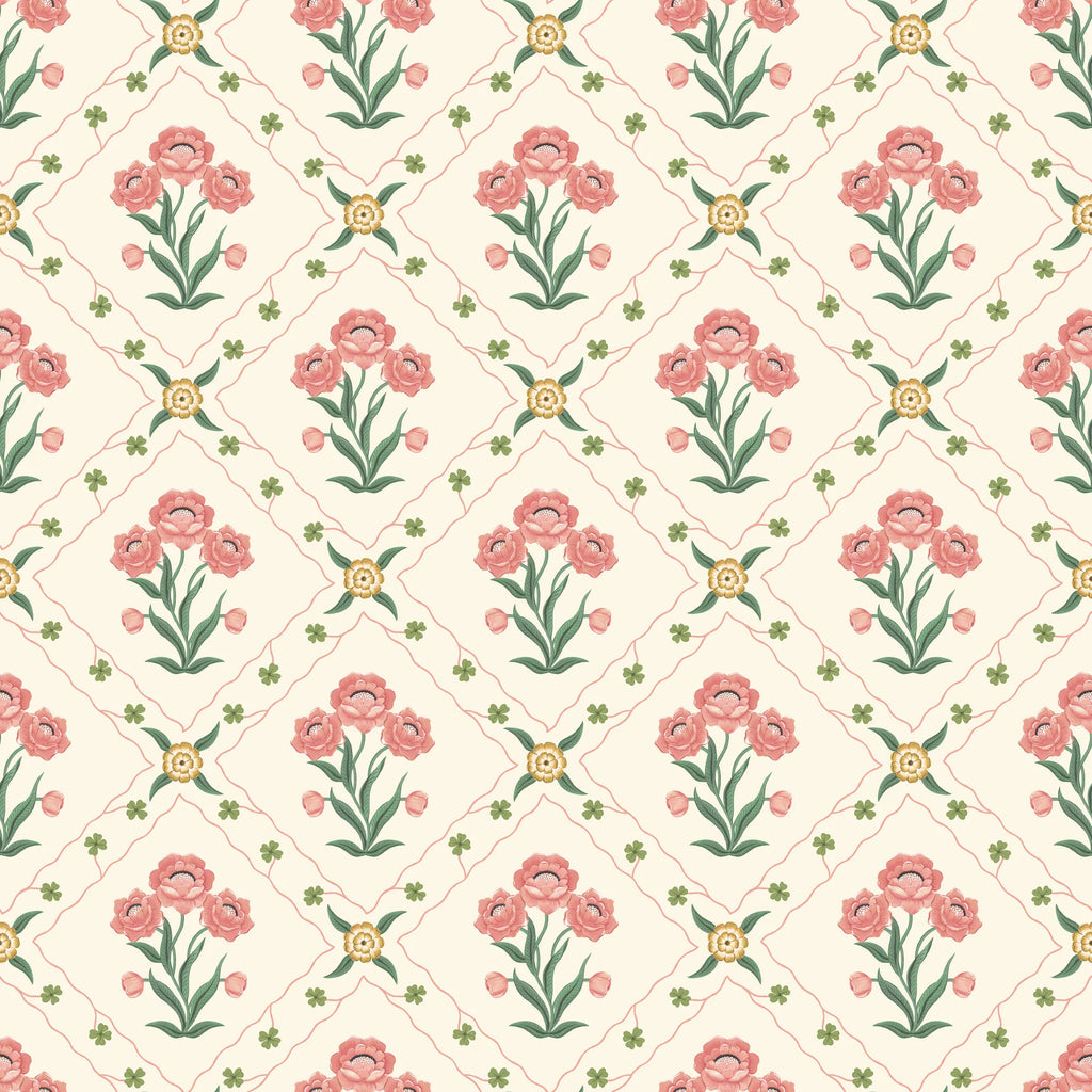 Papier peint Fond d'été Grey - Trellis floral - Rose