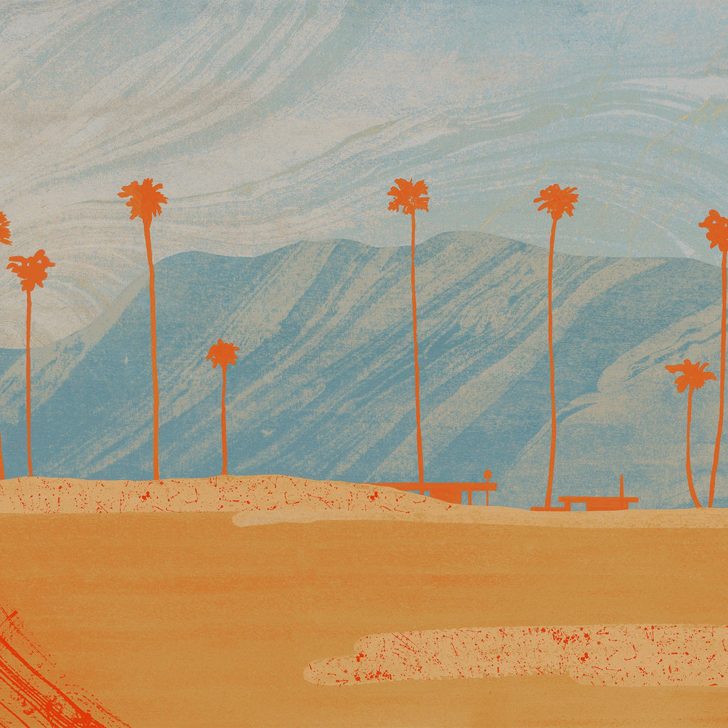 Wallpaper sample Tres Tintas - Palms Views - Blue