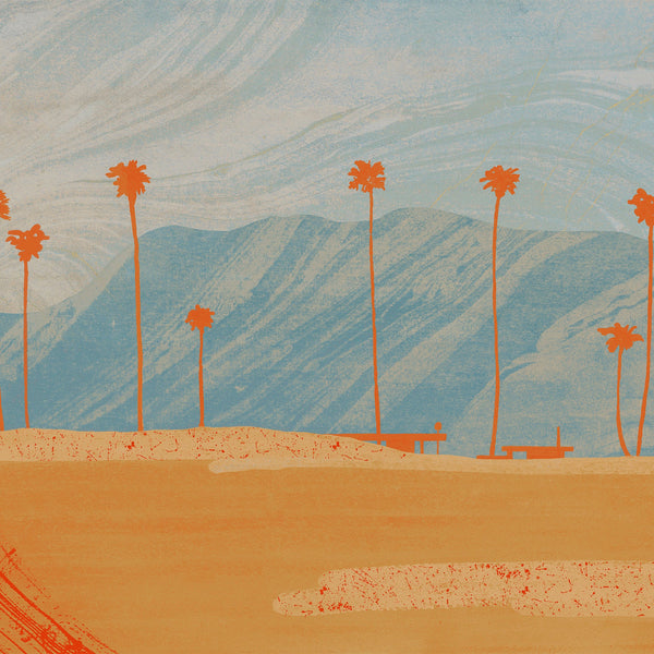 Wallpaper sample Tres Tintas - Palms Views - Blue