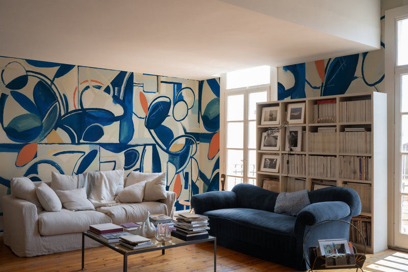 Tres Tintas wallpaper - Giant Abstract - White & Blue