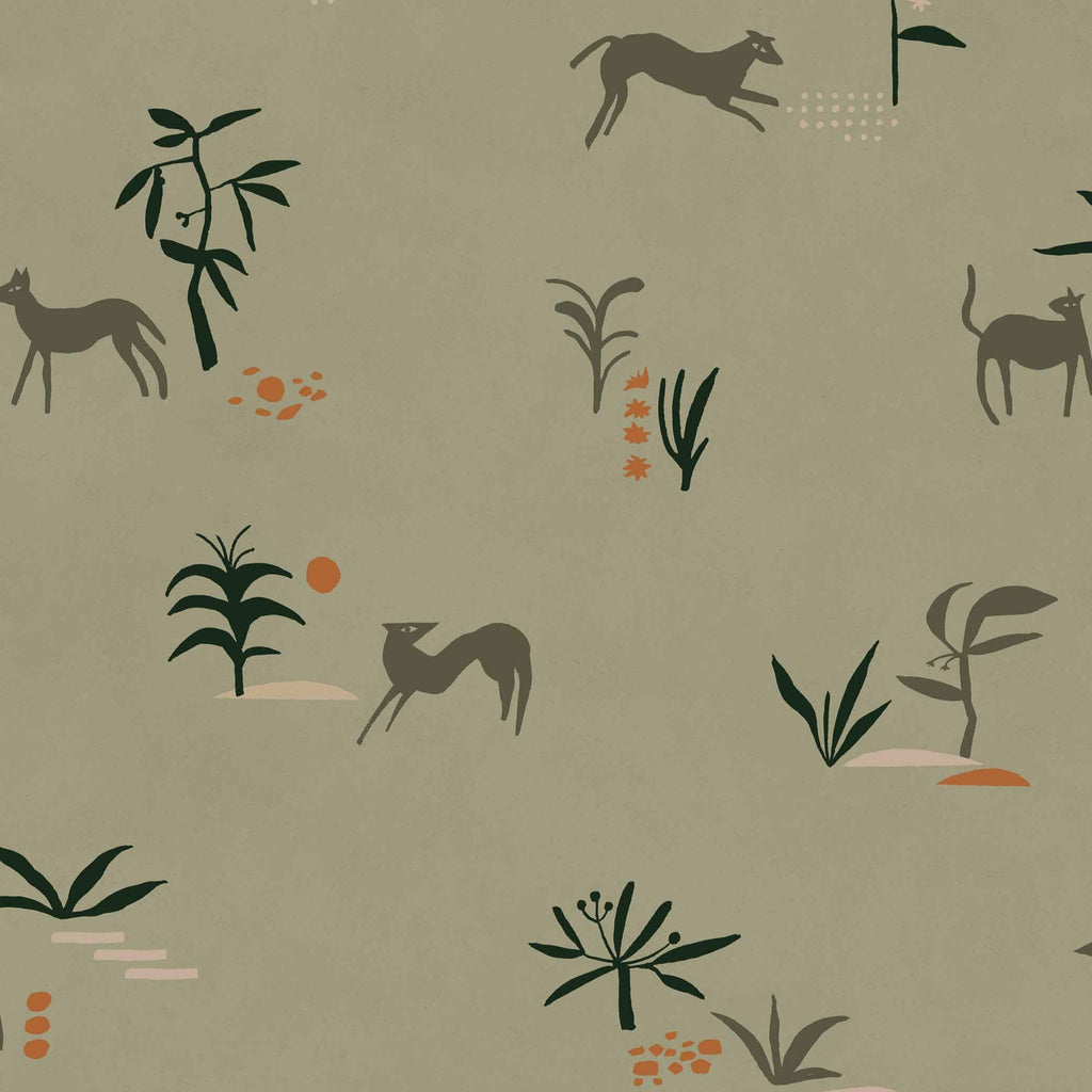 Tres Tintas Wallpaper - Prehistoric Creatures Green