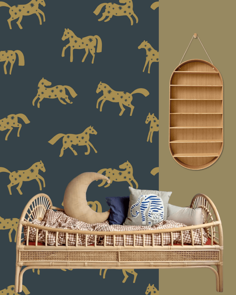 Behang Meet me at the Wall - Magic Horses - Night Blue - Joëlle Wehkamp