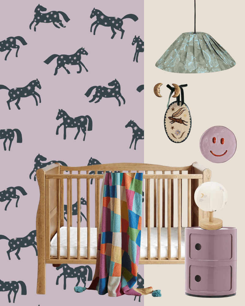 Behang Meet me at the Wall - Magic Horses - Lilac - Joëlle Wehkamp