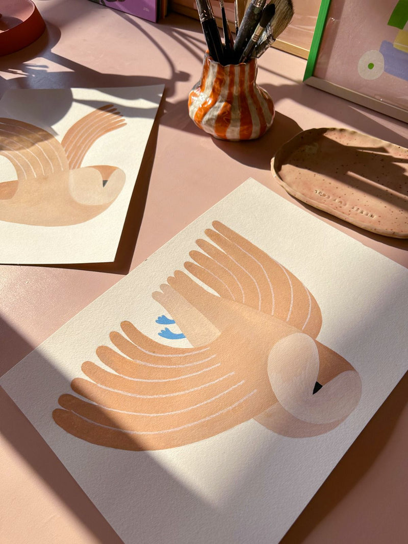 Wallpaper Meet me at the Wall - Owl - Cream - Aniek Bartels