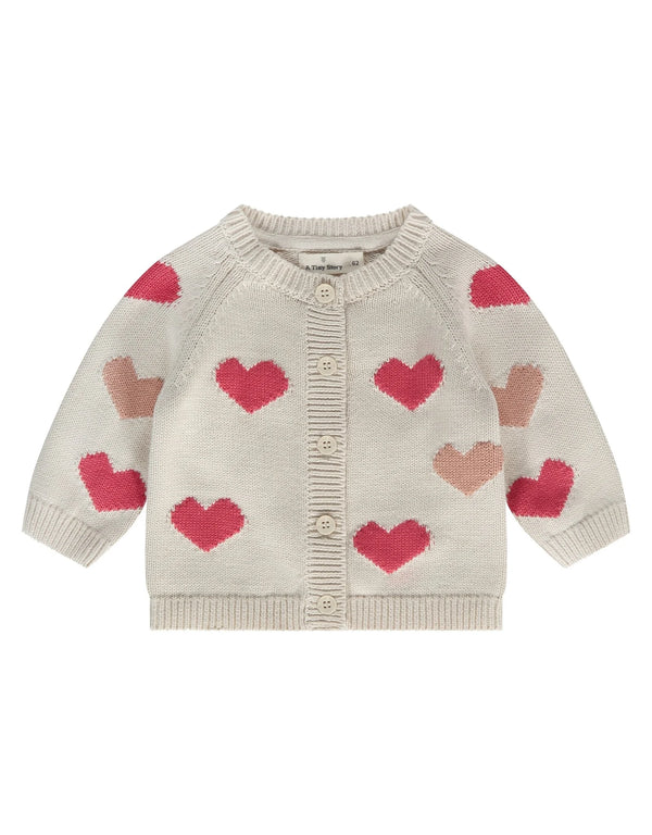 A Tiny Story - Knitted baby cardigan - Pearl with hearts