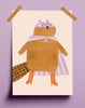Poster kinderkamer met Super Hero Bever illustratie tegen paarse achtergrond bevestigd met tape.