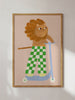 Skating Lion on Step poster ingelijst – leeuw illustratie voor kinderkamer in Scandinavische stijl