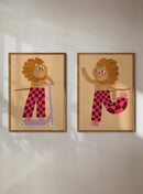 Set Skating Lion posters Aniek Bartels – leeuw op step en rolschaatsen als kinderkamer wanddecoratie