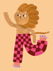 Skating Lion Sweet poster Aniek Bartels – leeuw op rolschaatsen met roze geruite broek, A3 kinderkamer poster
