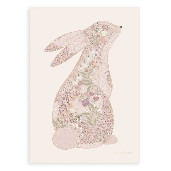 Minibeau - Floral Bunny Nursery Art Print - Pink - 30x40 cm