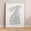 Minibeau - Floral Bunny Nursery Art Print - Blue - 30x40 cm