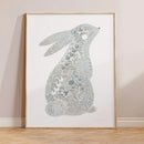 Minibeau - Floral Bunny Nursery Art Print - Blue - 30x40 cm