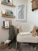 Minibeau - Floral Bunny Nursery Art Print - Blue - 30x40 cm