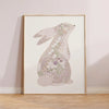 Minibeau - Floral Bunny Nursery Art Print - Pink - 30x40 cm